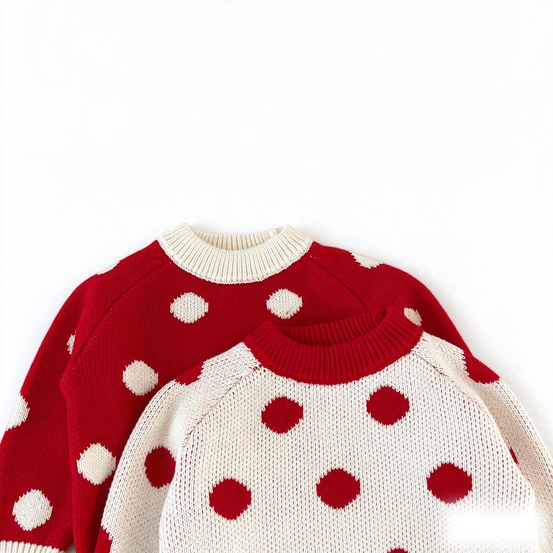 Baby Girls Red Polka Dot Knit Sweater For Christmas New Year