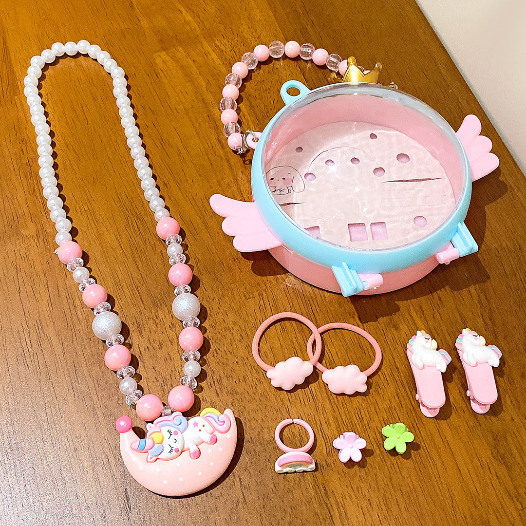 Girls'cartoon unicorn necklace accessory set gift for friends