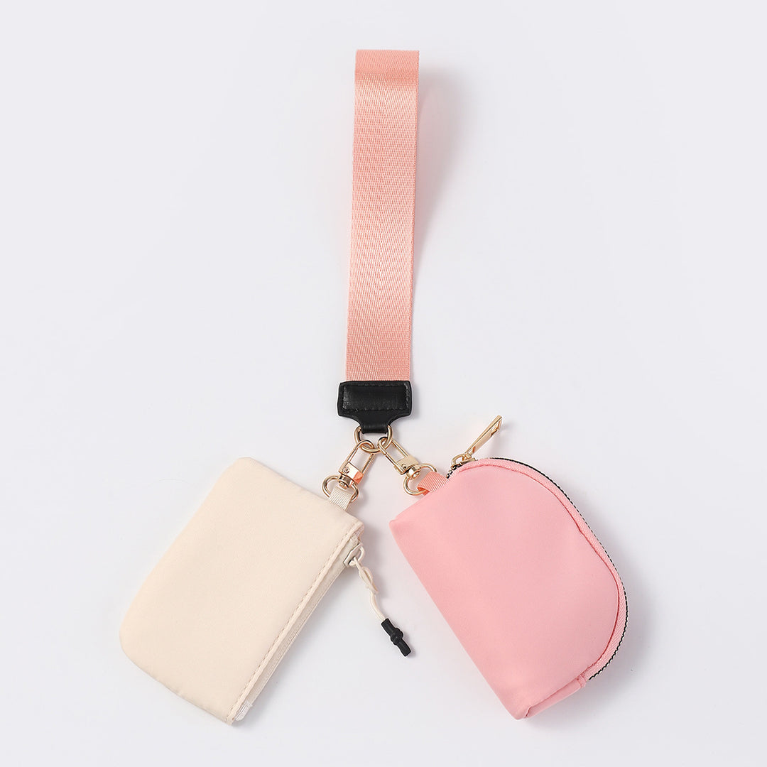 Dual Pouch Wristlet Portable Mini Coin Purse-pink