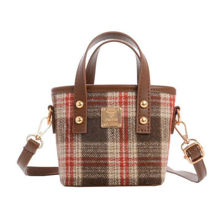 Mini retro plaid bucket bag crossbody bag