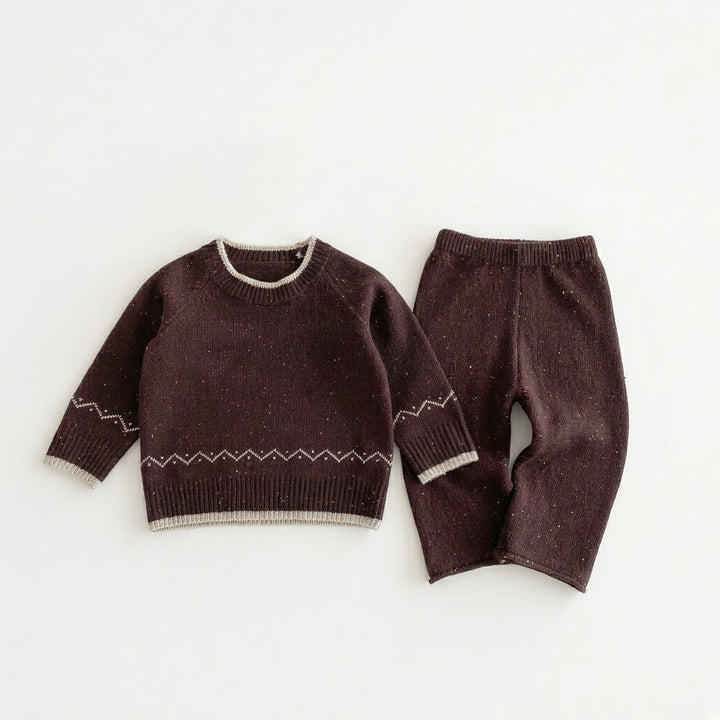 Girls Flecked Pullover Geometric Jacquard Sweater &amp; Matching Knit Pants Outfits