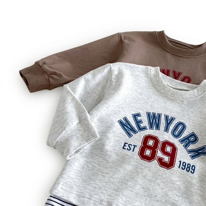 Kids New York 89 Letter Print Long Sleeve Sweatshirt and Pants Set