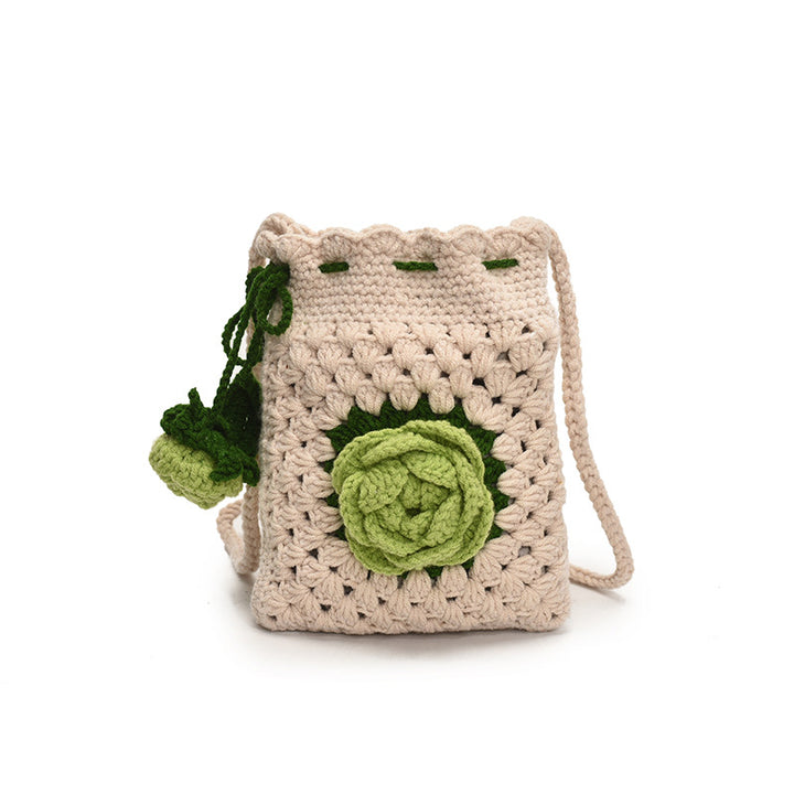 Hand-Crocheted flower Bucket crossbody Bag