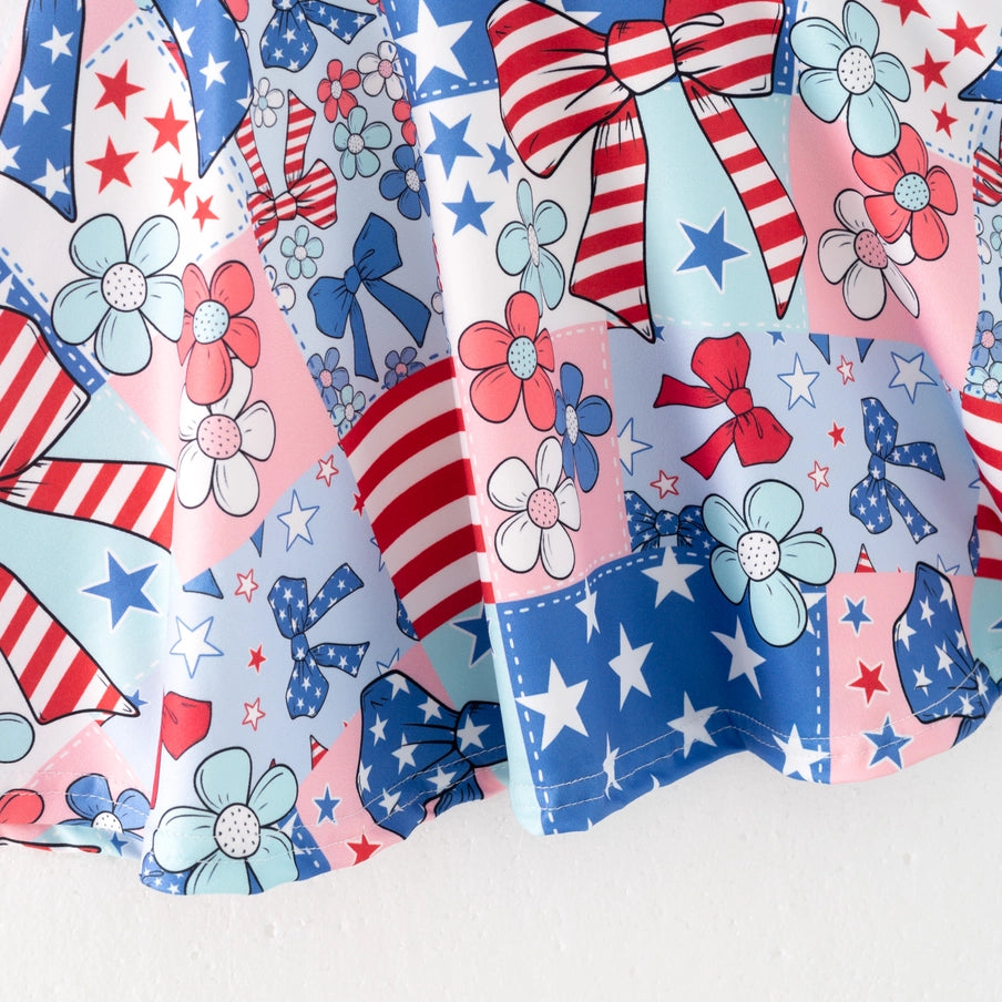 Girls 4th of July Patriotic suspender twirly Dress