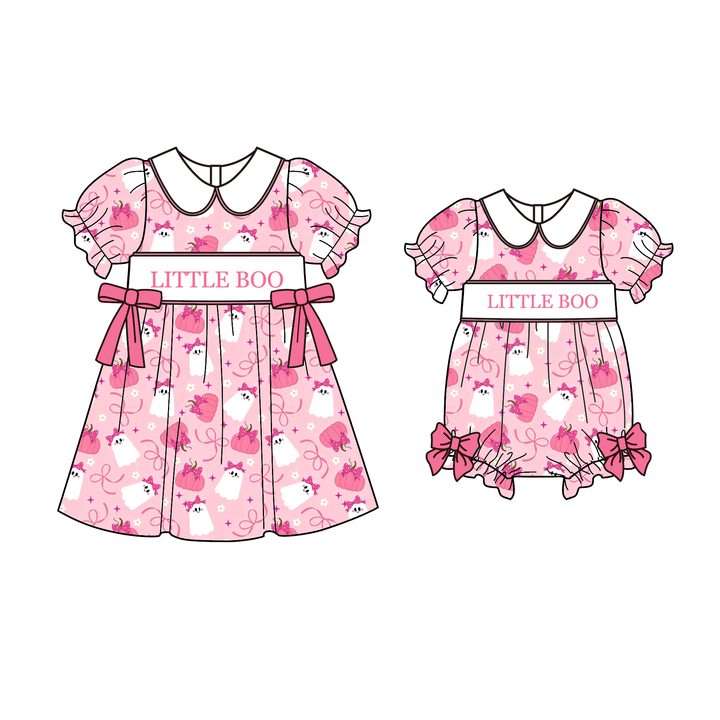 Personalized custom name Halloween Cute Ghost Embroidered Dress