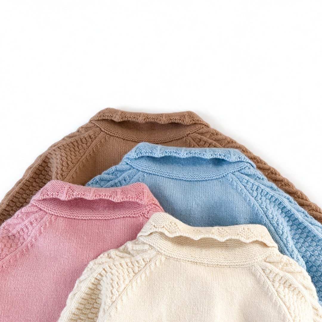 Baby Girl Cable Knit Pom Pom Cardigan Jacquard Knit Sweater Coat