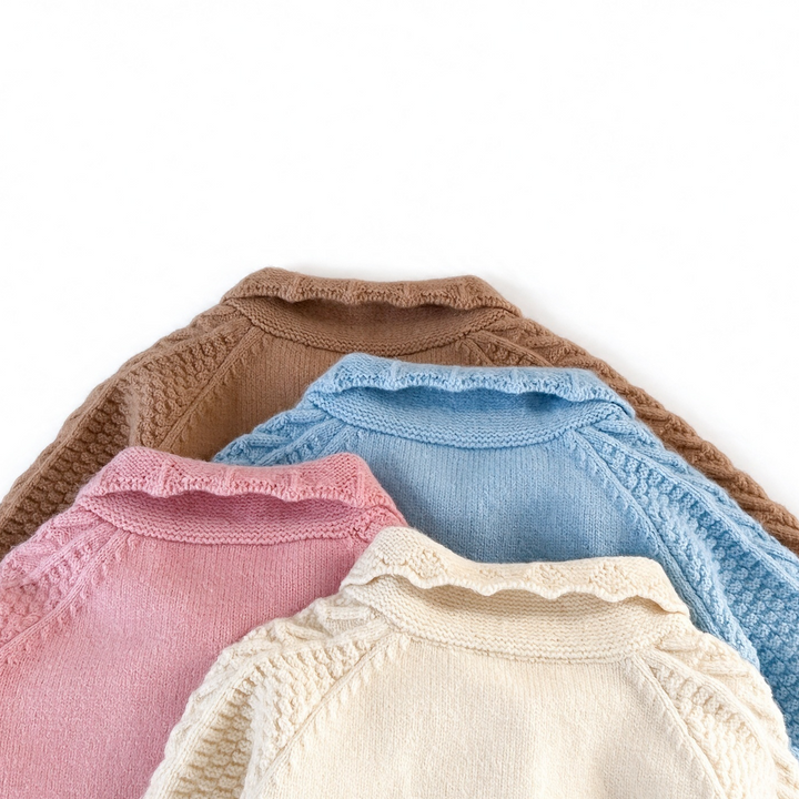 Baby Girl Cable Knit Pom Pom Cardigan Jacquard Knit Sweater Coat
