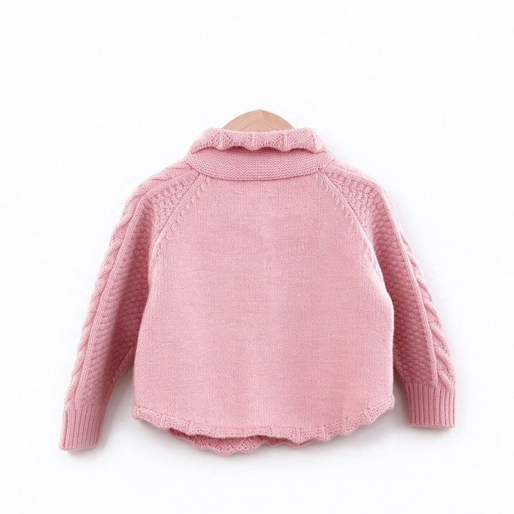 Baby Girl Cable Knit Pom Pom Cardigan Jacquard Knit Sweater Coat
