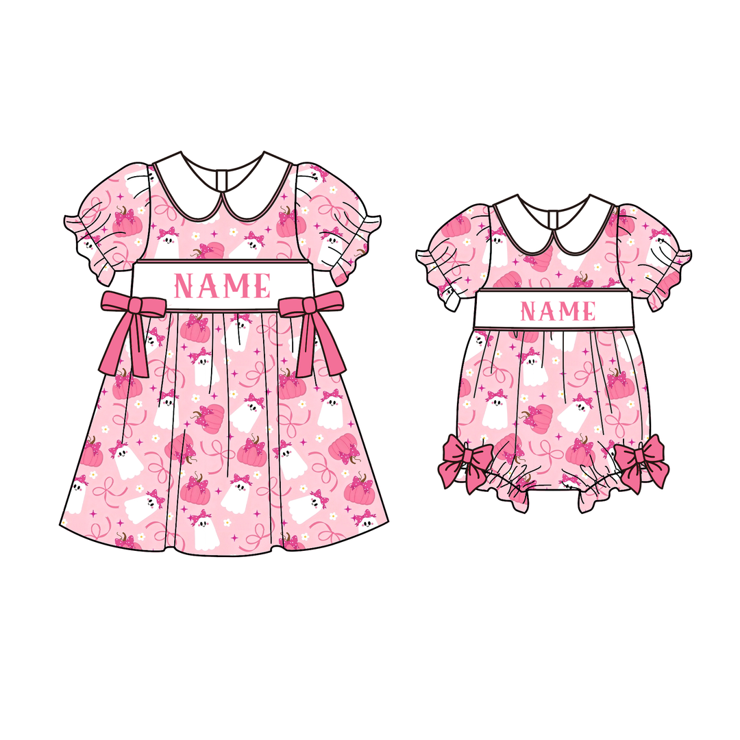 Personalized custom name Halloween Cute Ghost Embroidered Dress