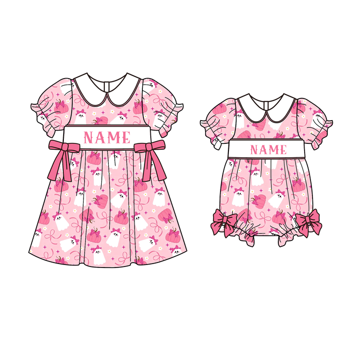 Personalized custom name Halloween Cute Ghost Embroidered Dress