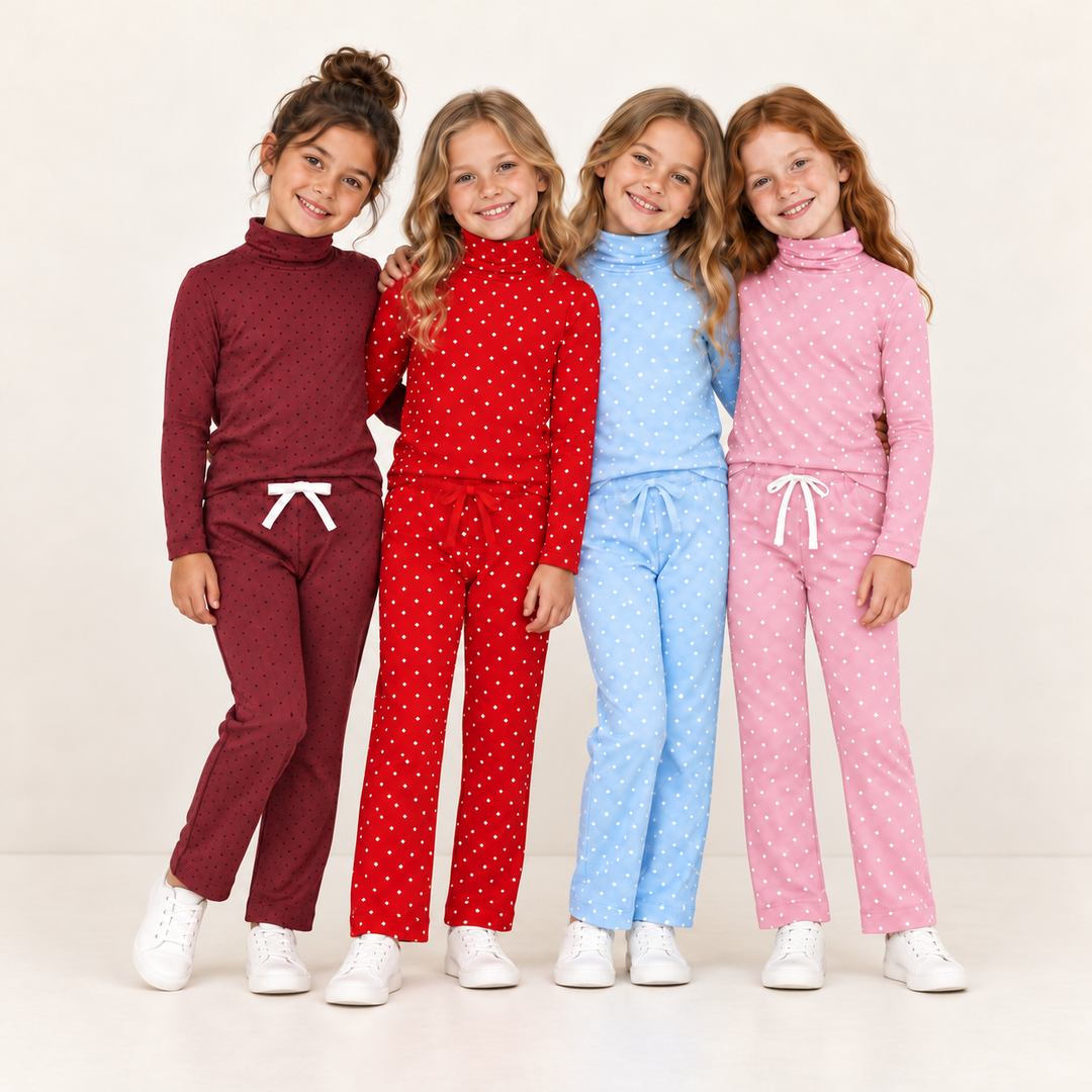 Girls Turtleneck Polka Dot Sweatshirt and Pants Set