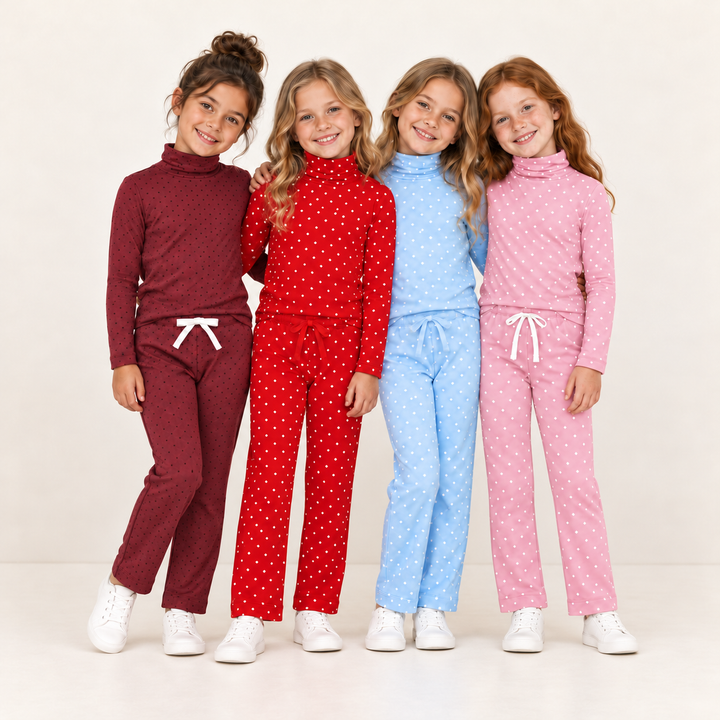 Girls Turtleneck Polka Dot Sweatshirt and Pants Set