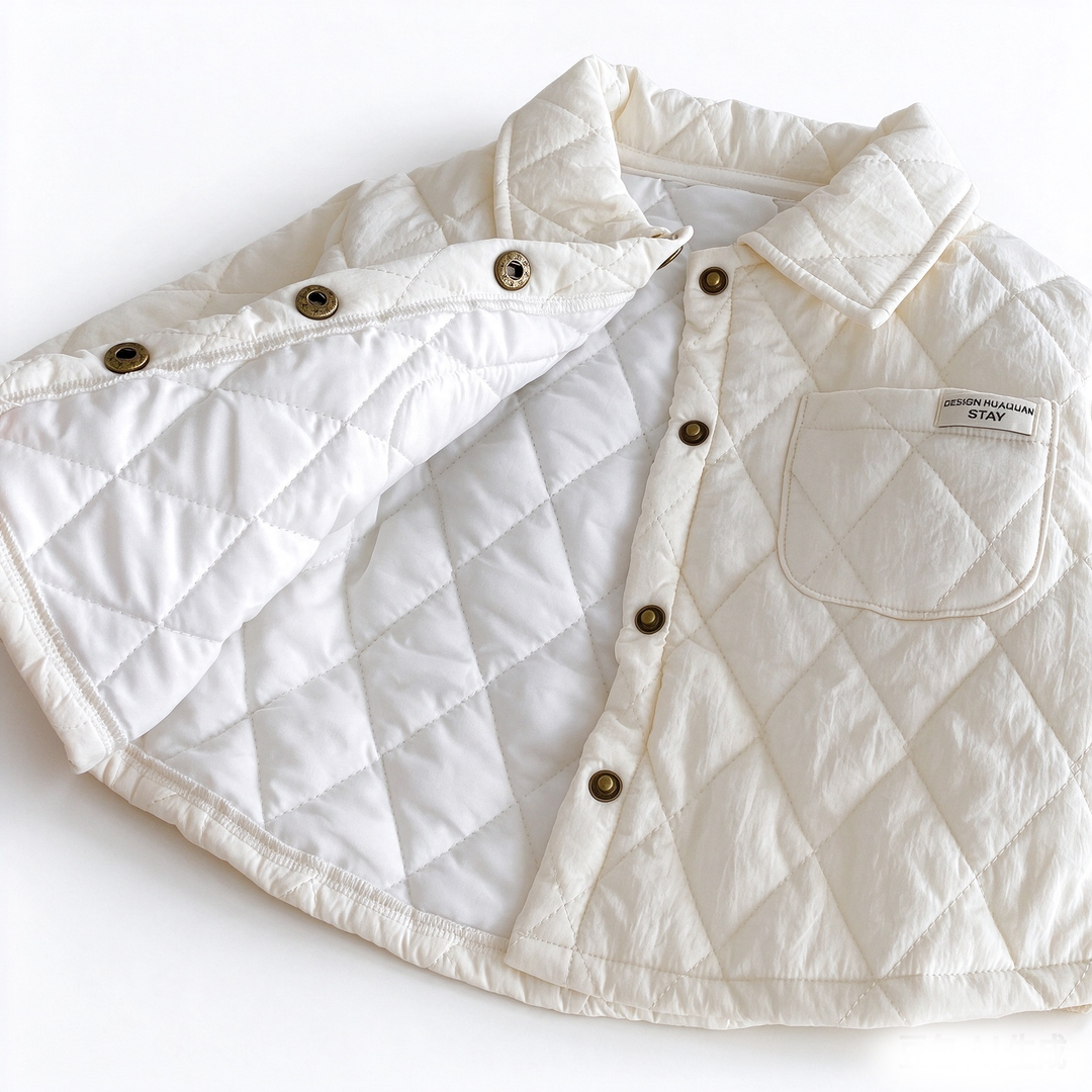 Baby Cream Diamond Quilted Jacket and Matching Pants Warm Outfit
