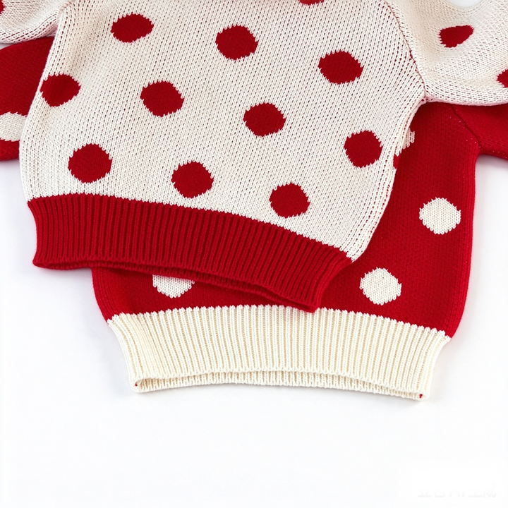 Baby Girls Red Polka Dot Knit Sweater For Christmas New Year