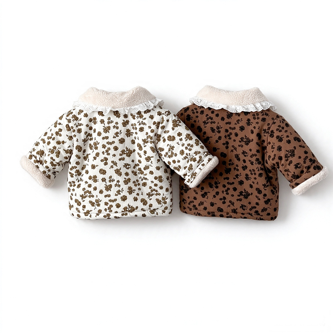 Baby Girl Floral Sherpa Collar Quilted Jacket Warm Coat