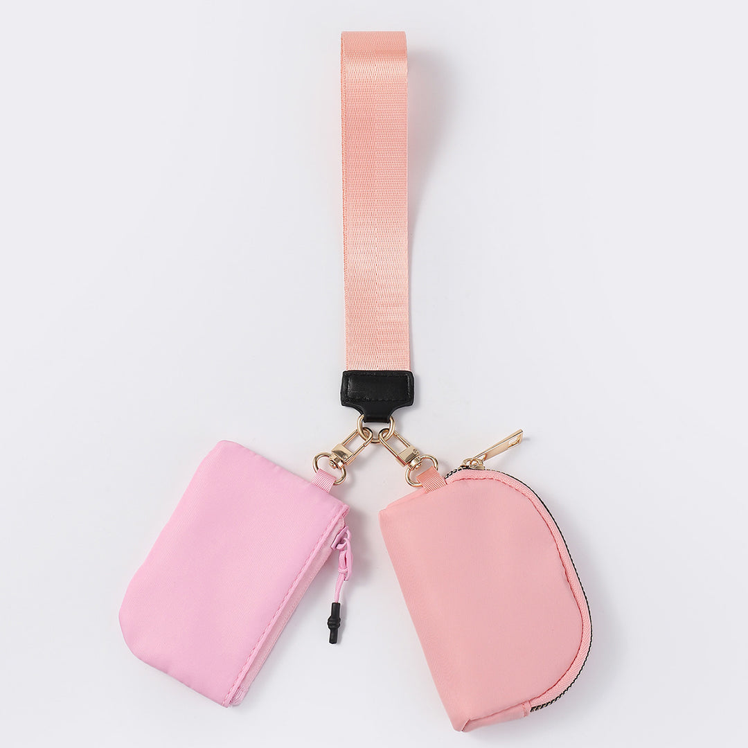 Dual Pouch Wristlet Portable Mini Coin Purse-pink