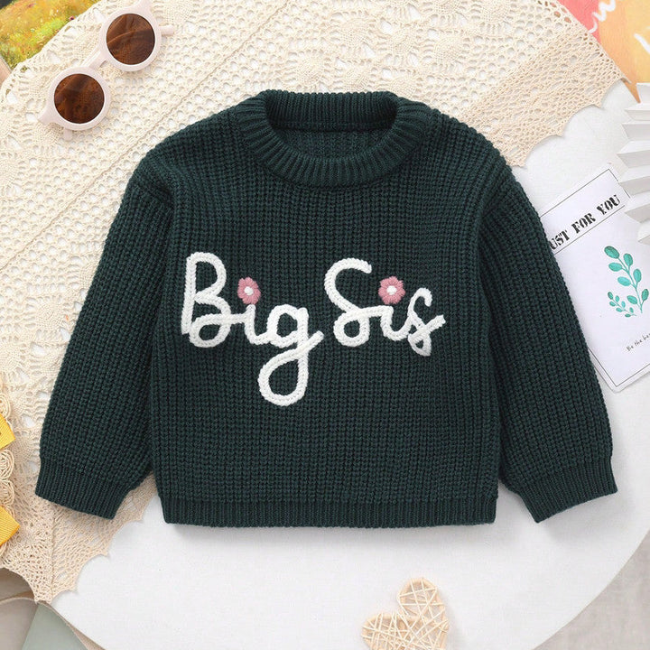 Big Sister Letter Embroidery Knit Sweater Sibling Matching Clothes