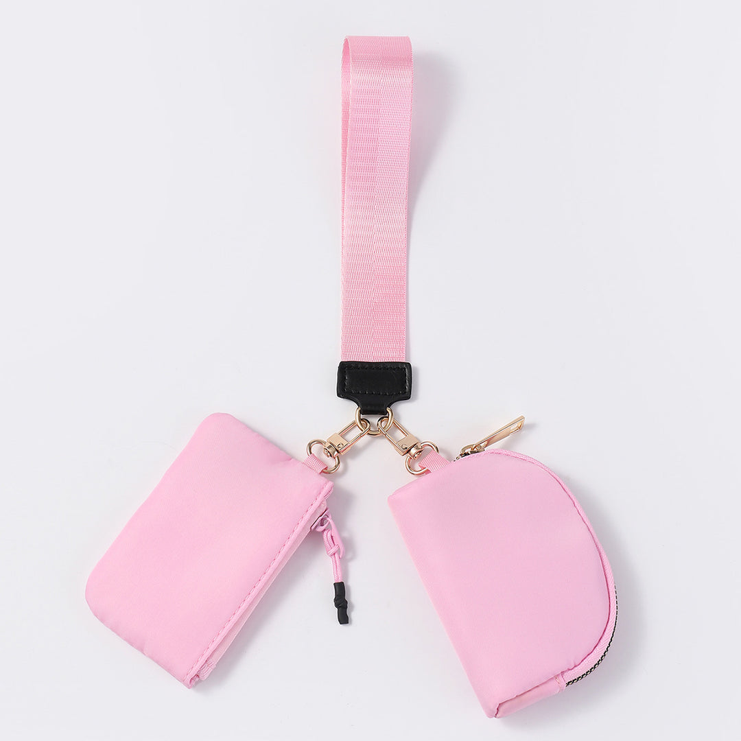 Dual Pouch Wristlet Portable Mini Coin Purse-peach