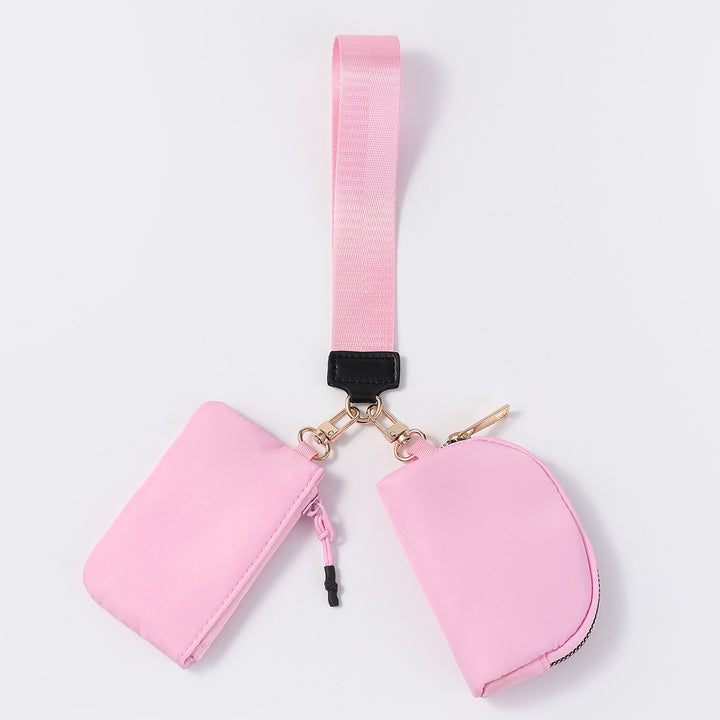 Dual Pouch Wristlet Portable Mini Coin Purse-peach