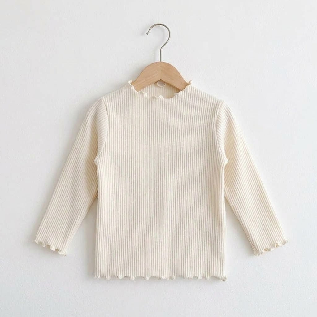 Girls Floral Mock Neck Lettuce Trim Top
