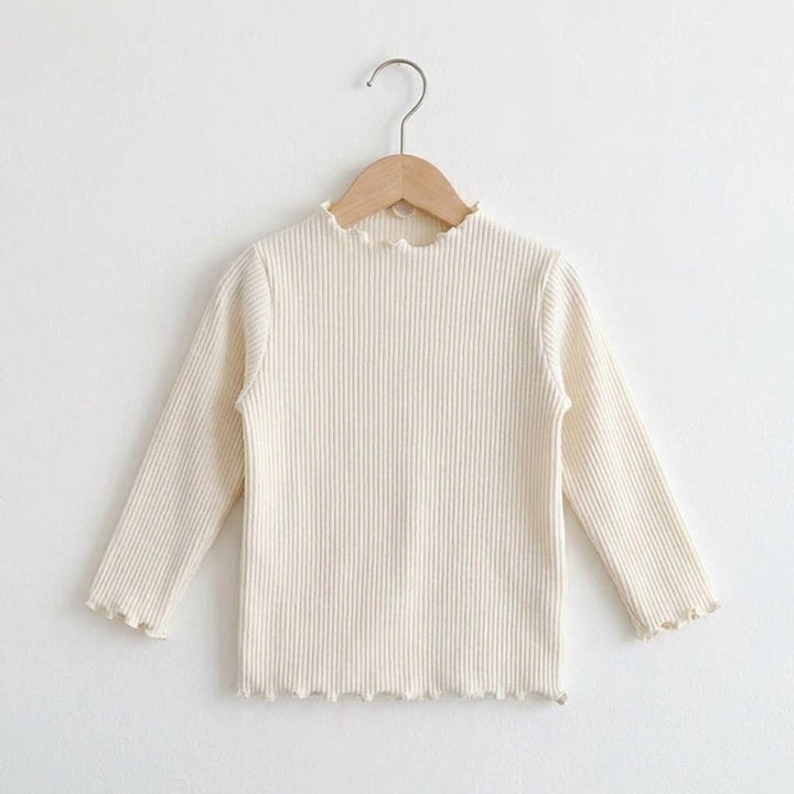 Girls Floral Mock Neck Lettuce Trim Top
