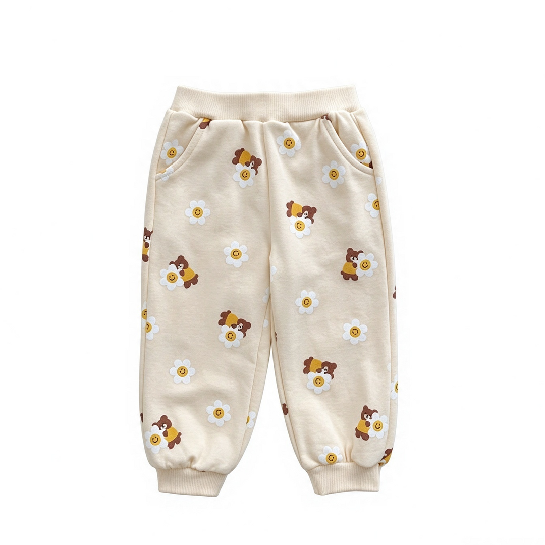 Girls Cute Bear Smiley Flower Sweatshirt Pants Set