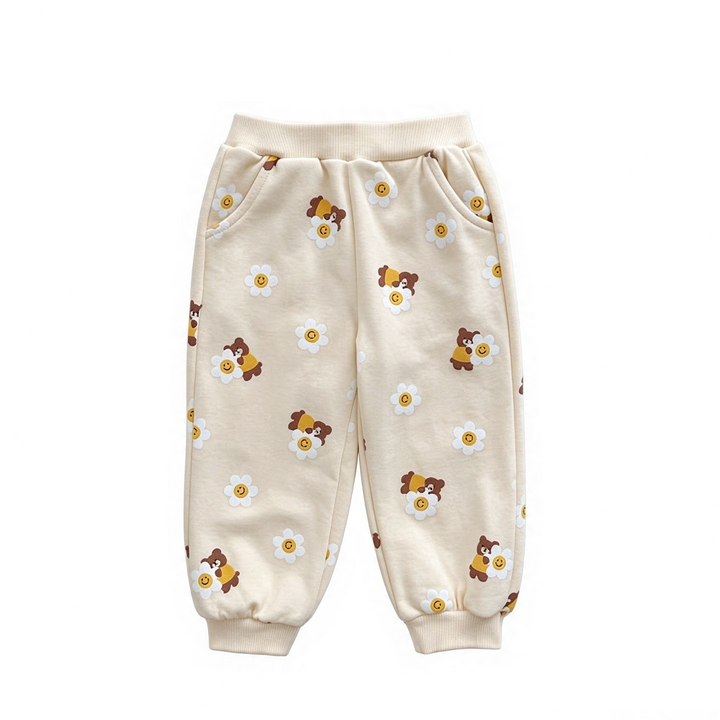 Girls Cute Bear Smiley Flower Sweatshirt Pants Set