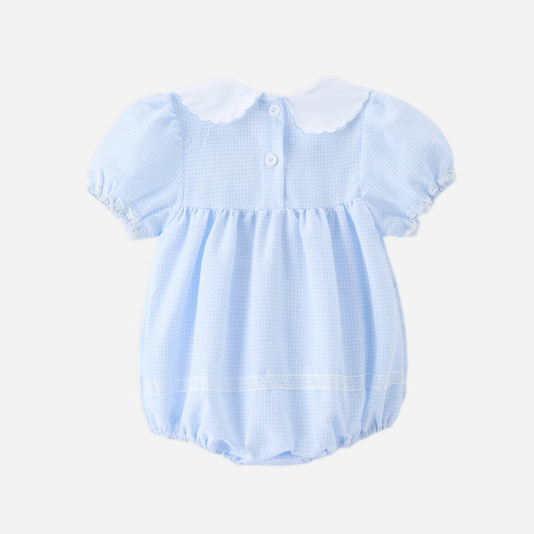 Baby blue plaid embroidered lace bodysuit romper