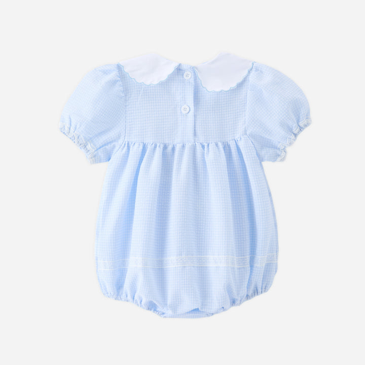Baby blue plaid embroidered lace bodysuit romper