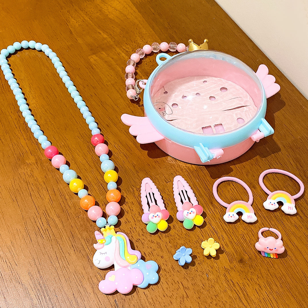 Girls'cartoon unicorn necklace accessory set gift for friends