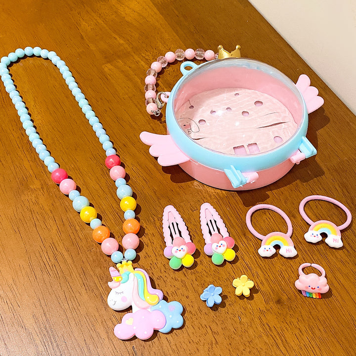 Girls'cartoon unicorn necklace accessory set gift for friends