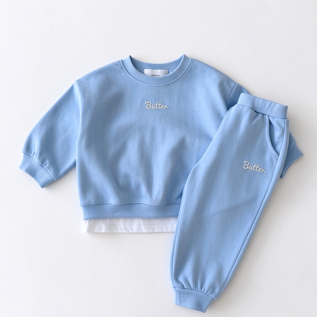 Girls' Pastel Butter Embroidered Sweatshirt & Jogger Set