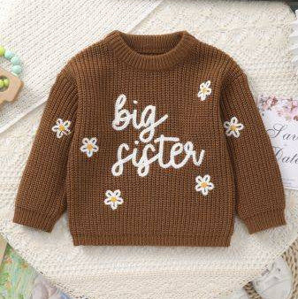 Big Sister Letter Embroidery Knit Sweater