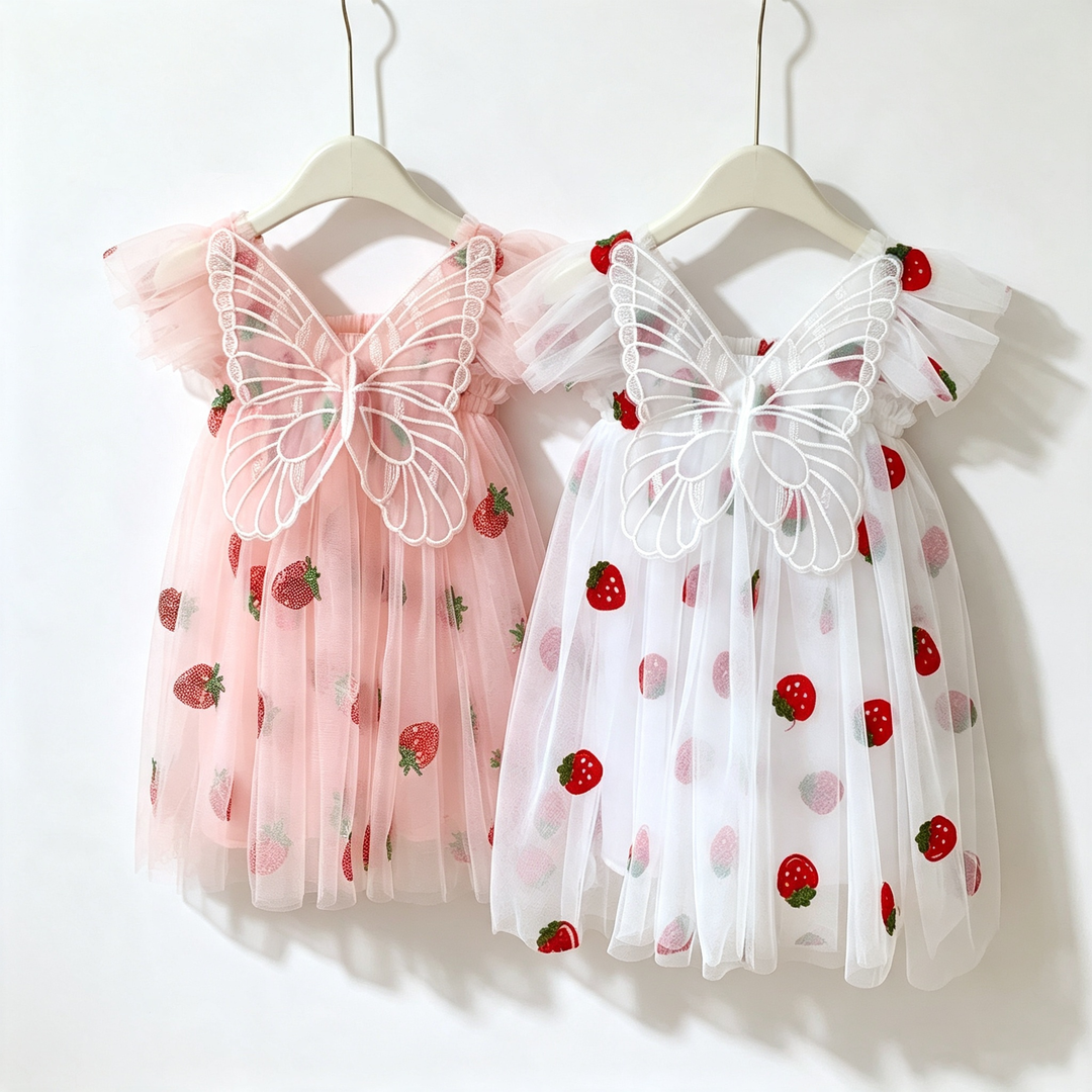 Girls Strawberry embroidery princess tutu dress