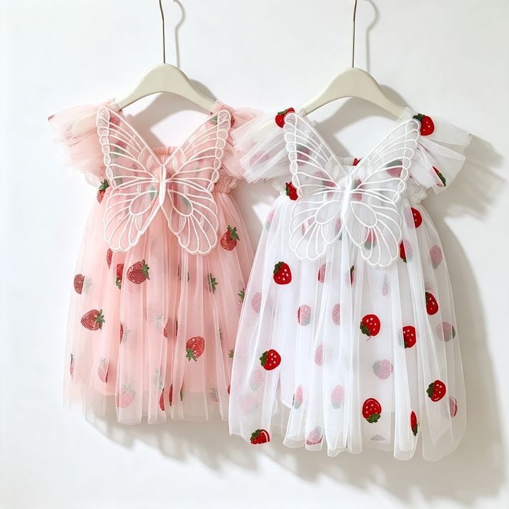 Girls Strawberry embroidery princess tutu dress