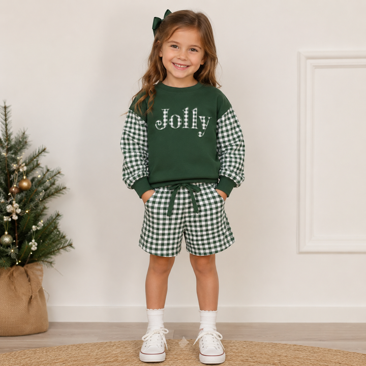 Girls Christmas Sweatshirt Top & Bowtie Shorts 2PCS Holiday Set
