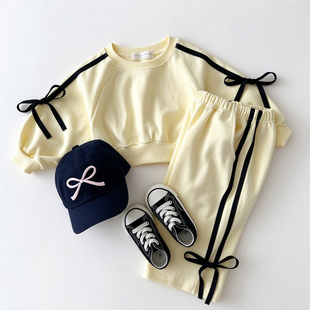 Girls Bows Tied Pullover Sweatshirt and Pants Set Personalized Name Tracksuit