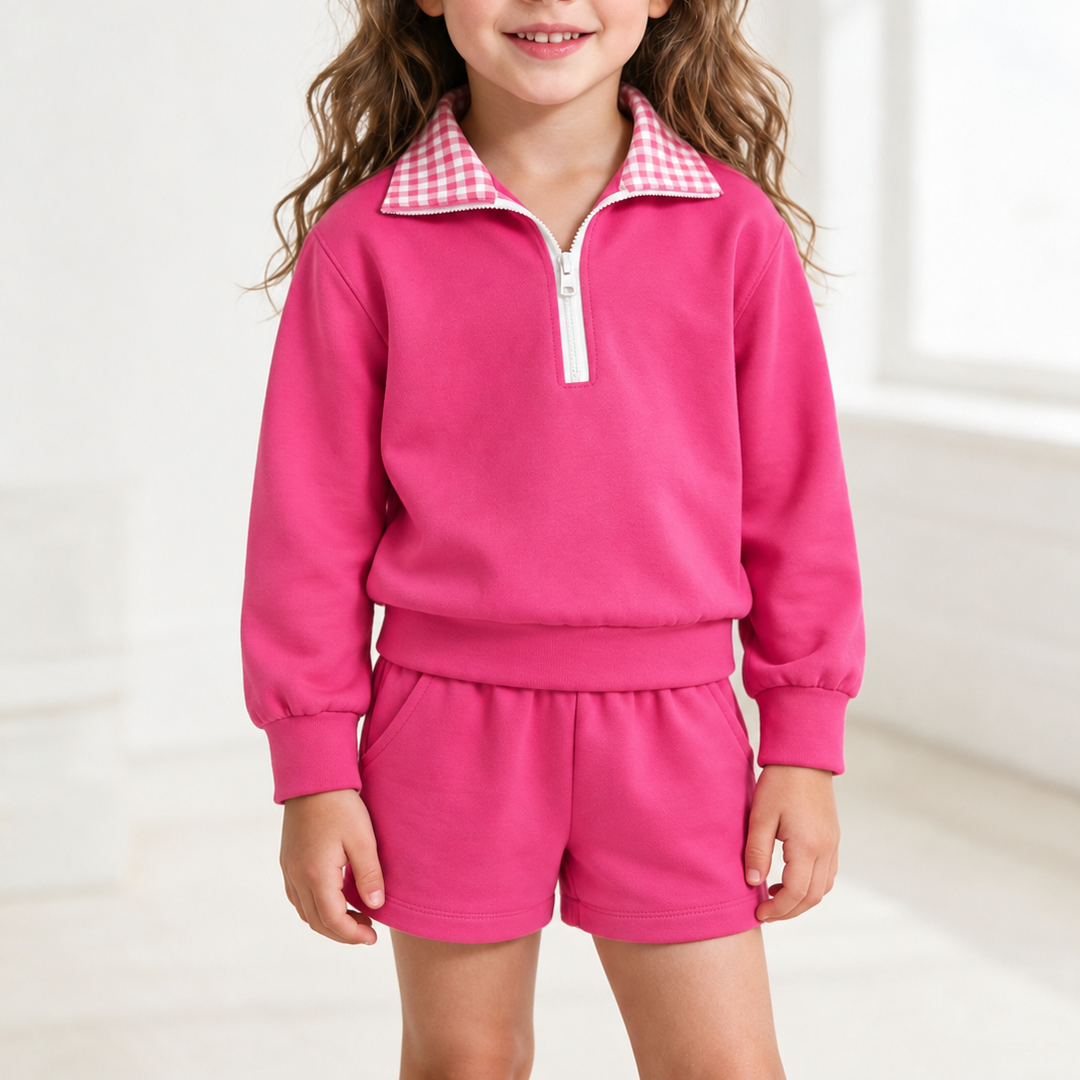Personalized Custom Girls Half Zip Sweatshirt & Shorts Set