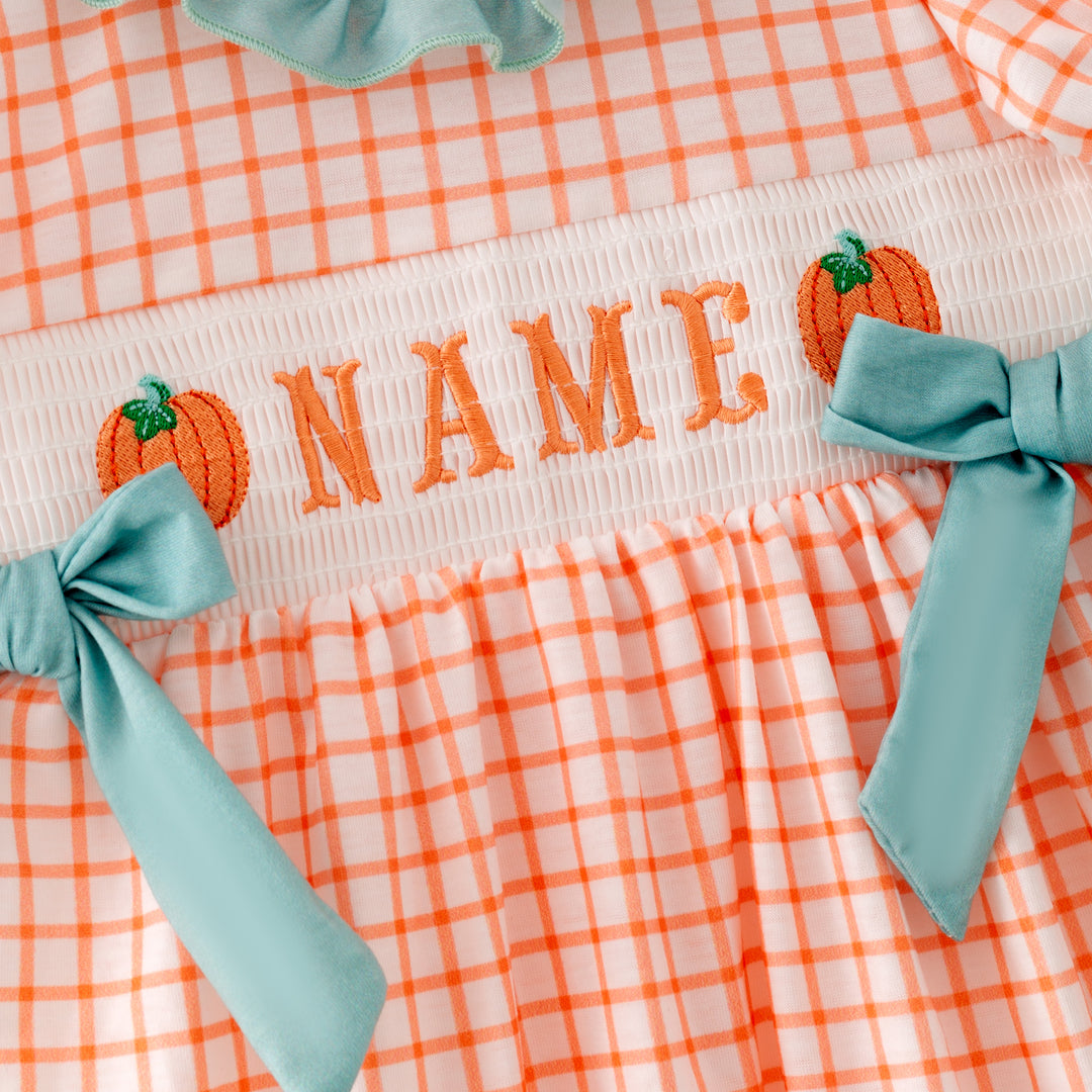 Custom Embroidery Name Orange Plaid Pumpkin Sibling Clothing Collection