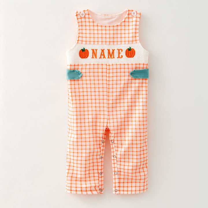 Custom Embroidery Name Orange Plaid Pumpkin Sibling Clothing Collection