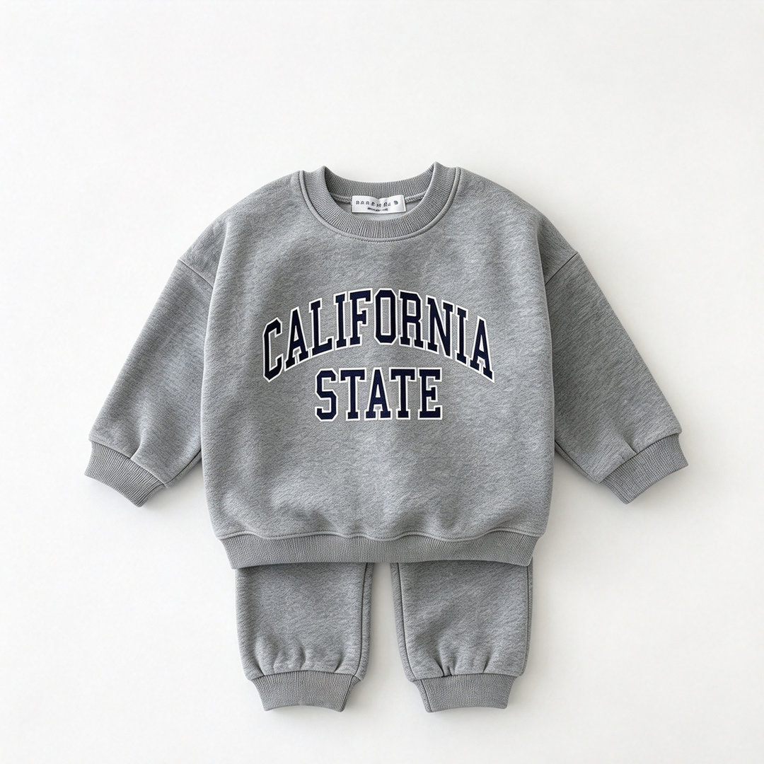 California State Letter Print Crewneck Sweatshirt & Jogger Pants Set