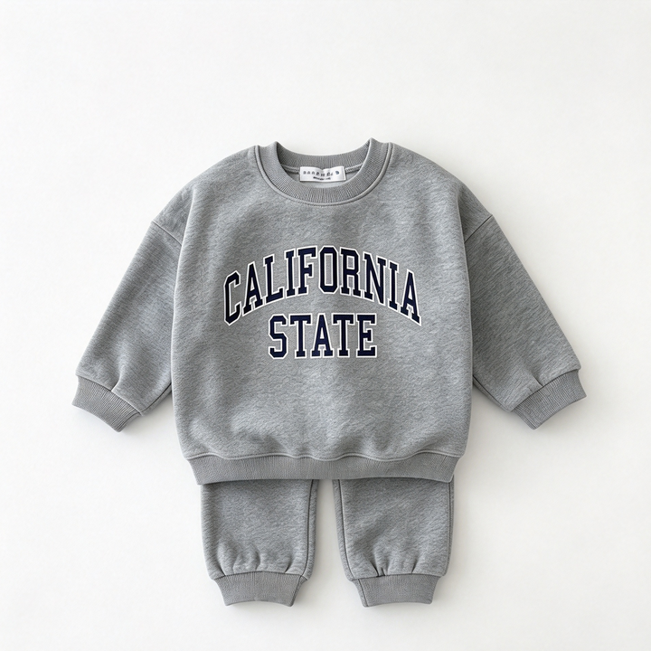 California State Letter Print Crewneck Sweatshirt & Jogger Pants Set
