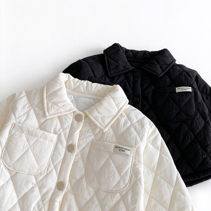 Baby Cream Diamond Quilted Jacket and Matching Pants Warm Outfit