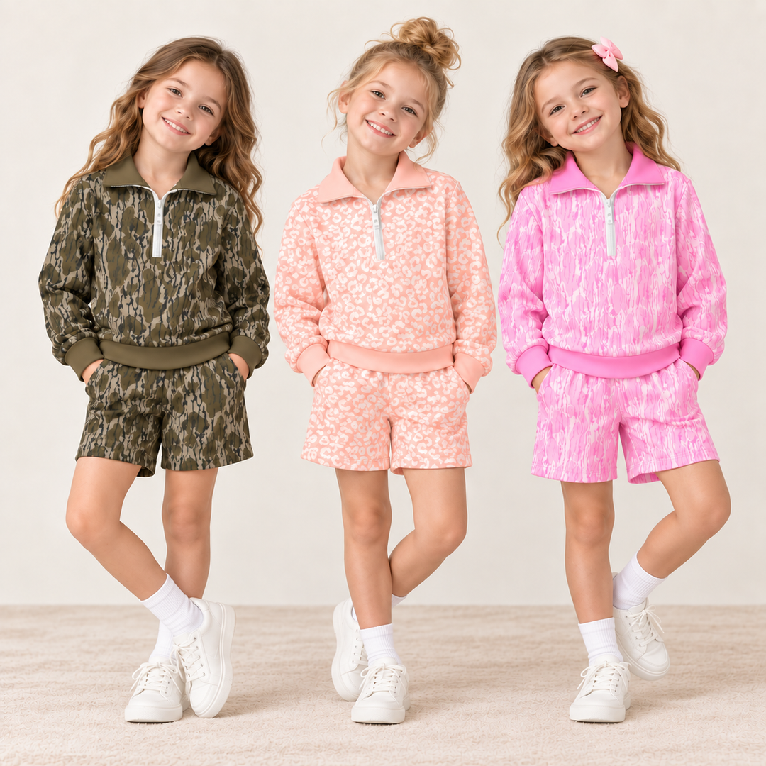 Girls Leopard and Bow Print Sweatshirt & Shorts 2PCS Set