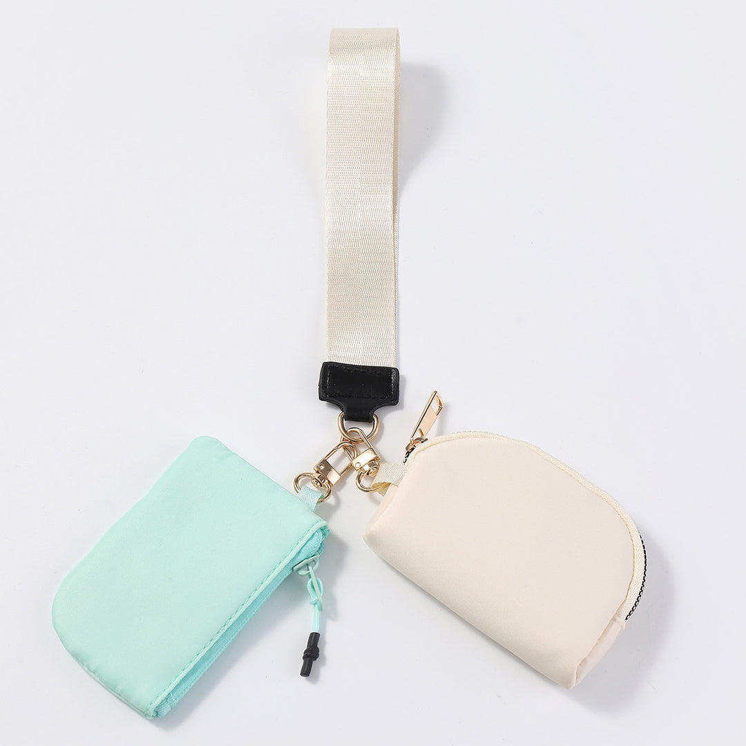 Dual Pouch Wristlet Portable Mini Coin Purse-white