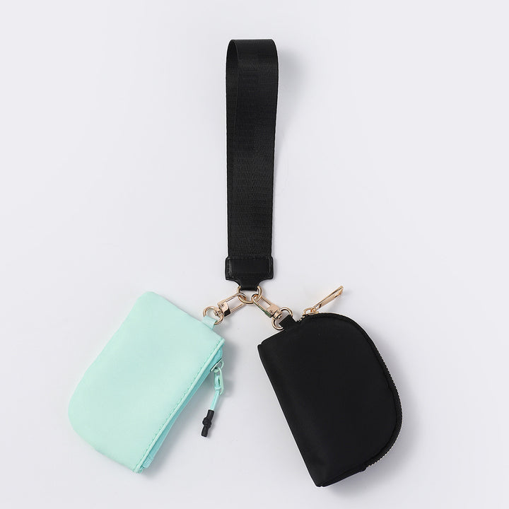 Dual Pouch Wristlet Portable Mini Coin Purse-black