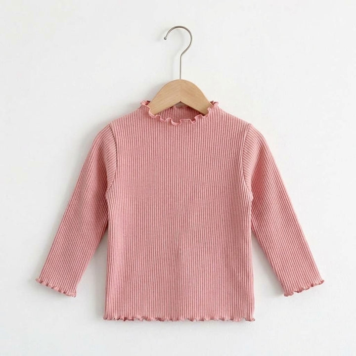 Girls Floral Mock Neck Lettuce Trim Top