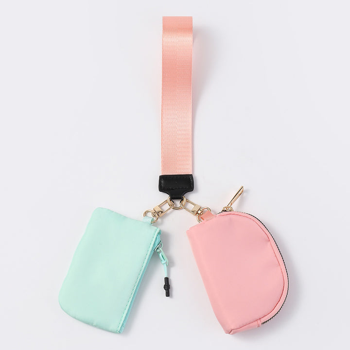 Dual Pouch Wristlet Portable Mini Coin Purse-pink
