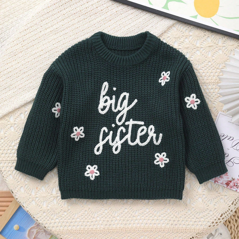 Big Sister Letter Embroidery Knit Sweater