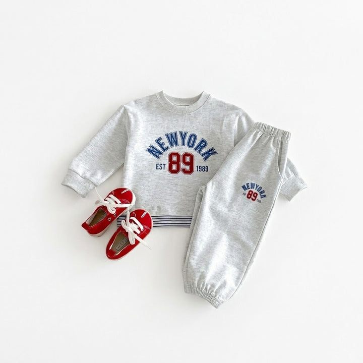 Kids New York 89 Letter Print Long Sleeve Sweatshirt and Pants Set